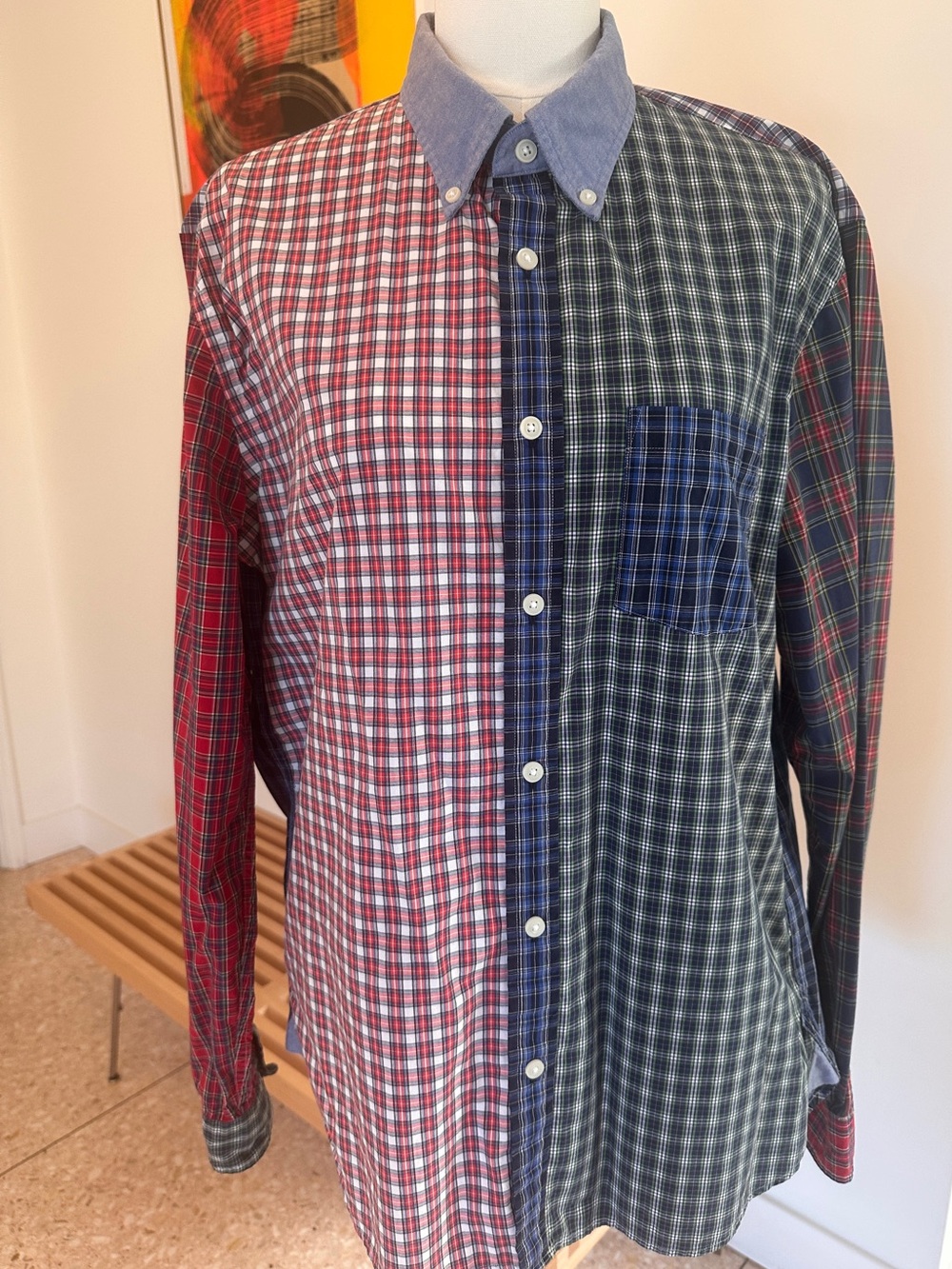 Brooks Brothers Patchwork Plaid Button-Down in Red, Green & Blue men’s XL
